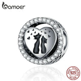 925 Silver Cat Couples Love Heart Charm for Bracelet & Bangle