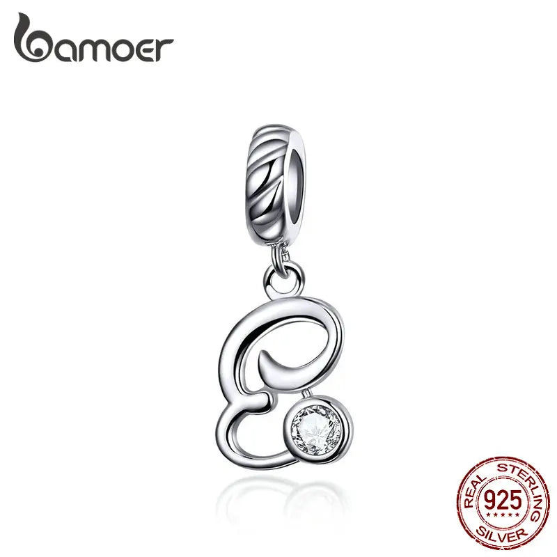 Alphabet Pendant 925 Sterling Silver Charm for Bracelets and Necklace