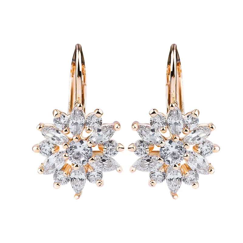 Flower Stud Earrings with Zircon Stone Women Birthday Gift JIE014