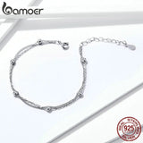 925 Silver Double Layers Beads Chain Bracelet Women Jewelry