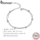 925 Silver Double Layers Beads Chain Bracelet Women Jewelry