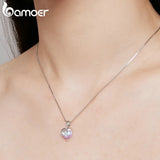 925 Silver Pink Heart Pendant Necklace for Women Platinum Plated Gift