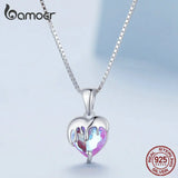 925 Silver Pink Heart Pendant Necklace for Women Platinum Plated Gift