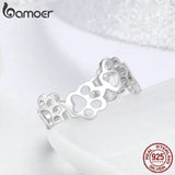 925 Sterling Silver Cat & Dog Footprints Paw Trail Ring for Women