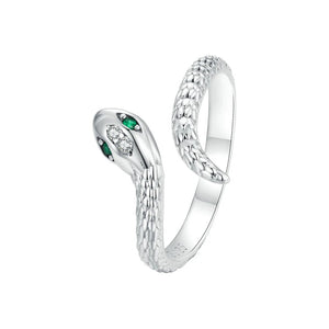925 Silver Snake Ring Green Zircon Retro Textures Jewelry