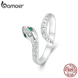 925 Silver Snake Ring Green Zircon Retro Textures Jewelry