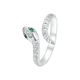 925 Silver Snake Ring Green Zircon Retro Textures Jewelry