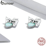 925 Silver Opal Love Heart Drop Earrings Bowknot Style Gift