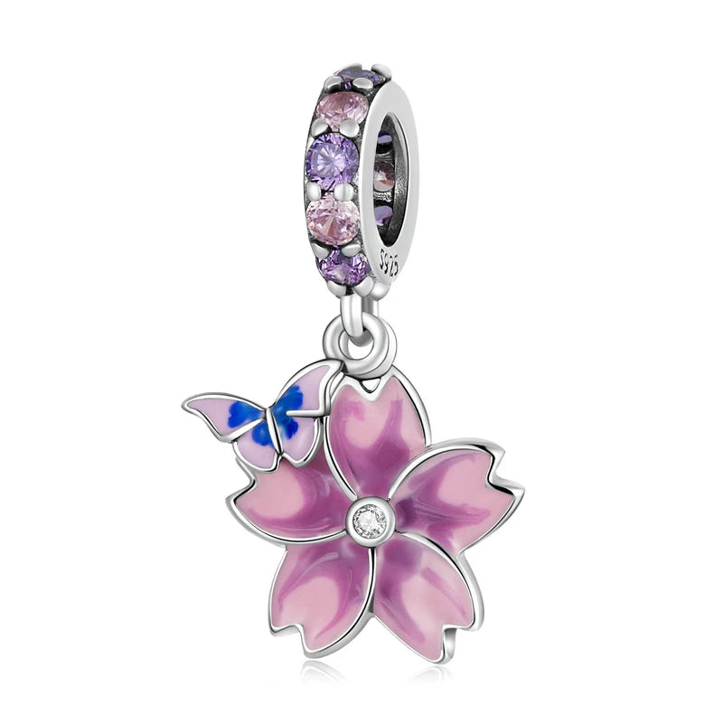 925 Silver Butterfly Flower Charm Pendant for Bracelet Women
