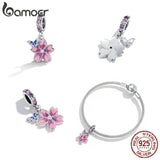 925 Silver Butterfly Flower Charm Pendant for Bracelet Women