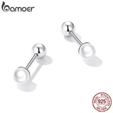 925 Silver Pearl Bead Stud Earrings Women Mini Studs Fine Jewelry
