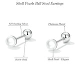 925 Silver Pearl Bead Stud Earrings Women Mini Studs Fine Jewelry