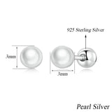925 Silver Pearl Bead Stud Earrings Women Mini Studs Fine Jewelry