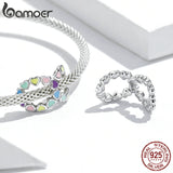 925 Silver Rainbow Love Charm Heart Bead Bracelet DIY Jewelry