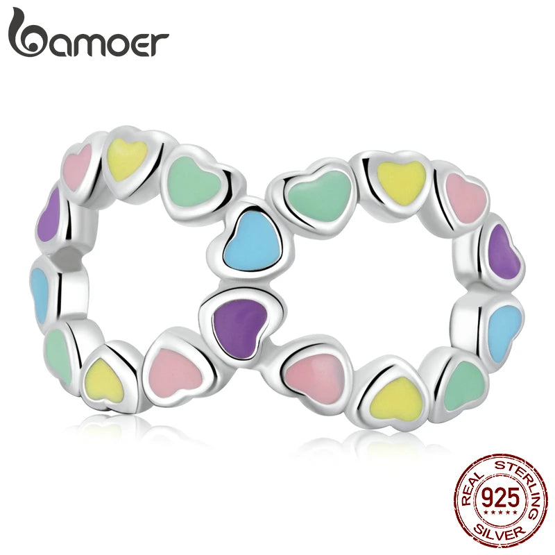 925 Silver Rainbow Love Charm Heart Bead Bracelet DIY Jewelry