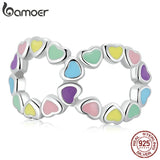 925 Silver Rainbow Love Charm Heart Bead Bracelet DIY Jewelry
