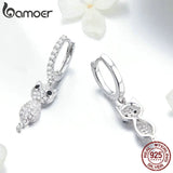925 Silver Cat Crystal CZ Drop Earrings for Women