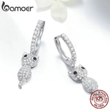 925 Silver Cat Crystal CZ Drop Earrings for Women