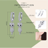 925 Silver Cat Crystal CZ Drop Earrings for Women