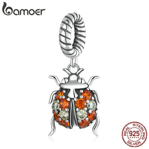 925 Silver Ladybug Pendant Red Zircon Diamonds Charm for Bracelet Bangle