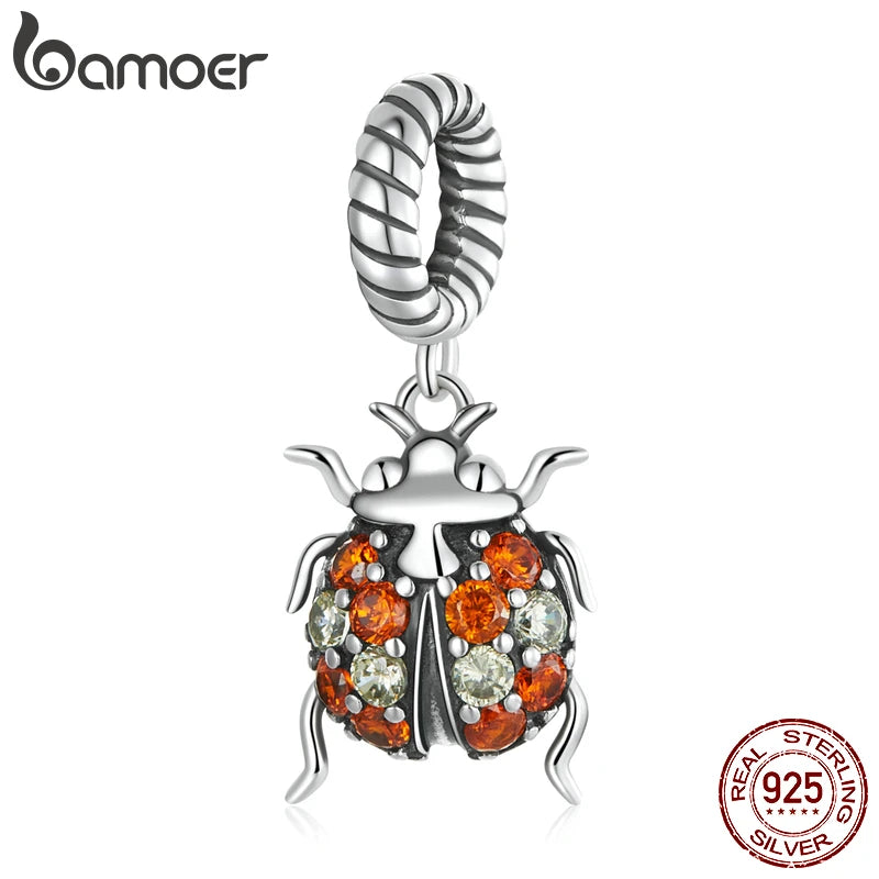 925 Silver Ladybug Pendant Red Zircon Diamonds Charm for Bracelet Bangle