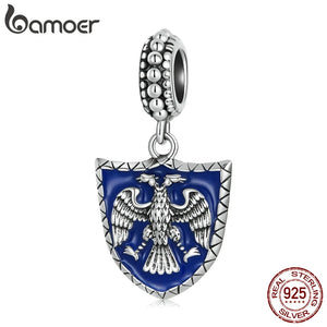925 Silver Double Head Eagle Shield Pendant American Army Charm