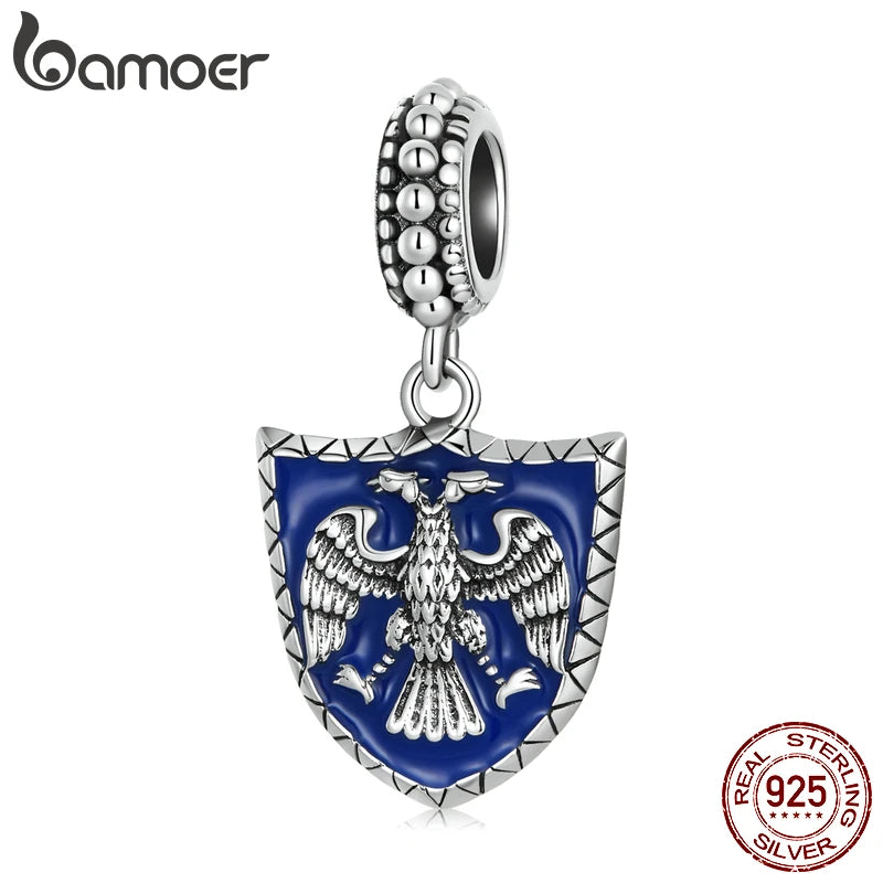 925 Silver Double Head Eagle Shield Pendant American Army Charm