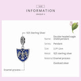 925 Silver Double Head Eagle Shield Pendant American Army Charm