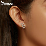 925 Silver Double Ring Chain Drop Earrings for Women Girl Ear Studs Fine Jewelry