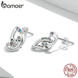 925 Silver Double Ring Chain Drop Earrings for Women Girl Ear Studs Fine Jewelry