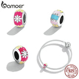 925 Silver Enamel Spacer Flower Bead Charm for Bracelet