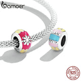 925 Silver Enamel Spacer Flower Bead Charm for Bracelet