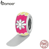 925 Silver Enamel Spacer Flower Bead Charm for Bracelet