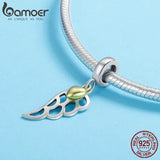 925 Sterling Silver Feathers Wings Pendant Heart Charm for Bracelet Necklace