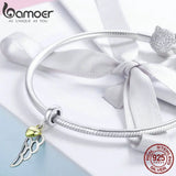 925 Sterling Silver Feathers Wings Pendant Heart Charm for Bracelet Necklace