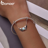 925 Silver Hands & Love Charm Opal Heart Pendant for Bracelet Women
