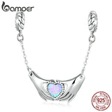 925 Silver Hands & Love Charm Opal Heart Pendant for Bracelet Women