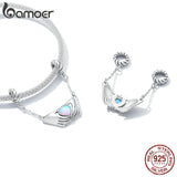 925 Silver Hands & Love Charm Opal Heart Pendant for Bracelet Women