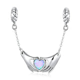 925 Silver Hands & Love Charm Opal Heart Pendant for Bracelet Women