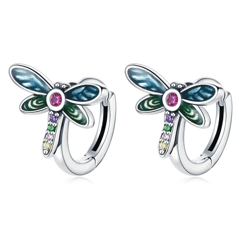 925 Silver Ladybug Dragonfly Buckle Earrings SCE1172