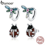 925 Silver Ladybug Dragonfly Buckle Earrings SCE1172