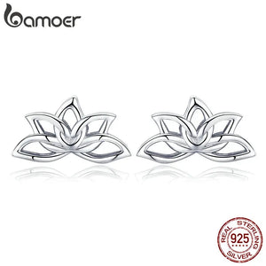925 Sterling Silver Lotus Stud Earrings Flower Silver Jewelry BSE024