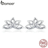 925 Sterling Silver Lotus Stud Earrings Flower Silver Jewelry BSE024