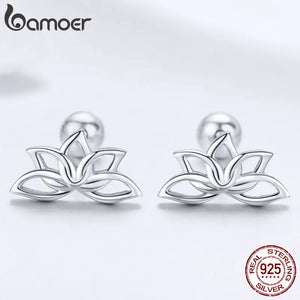 925 Sterling Silver Lotus Stud Earrings Flower Silver Jewelry BSE024