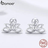 925 Sterling Silver Lotus Stud Earrings Flower Silver Jewelry BSE024