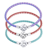 925 Silver Lucky Purple Leather Bracelet Clover DIY Fine Jewelry