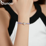 925 Silver Purple Leather Bracelet Lucky Clover SCB214