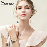 925 Silver Fairy on Moon Pendant Necklace Zircon Chain for Women