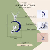 925 Silver Fairy on Moon Pendant Necklace Zircon Chain for Women