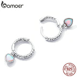 925 Silver Opal Heart Ear Buckle Hoop Earrings for Women